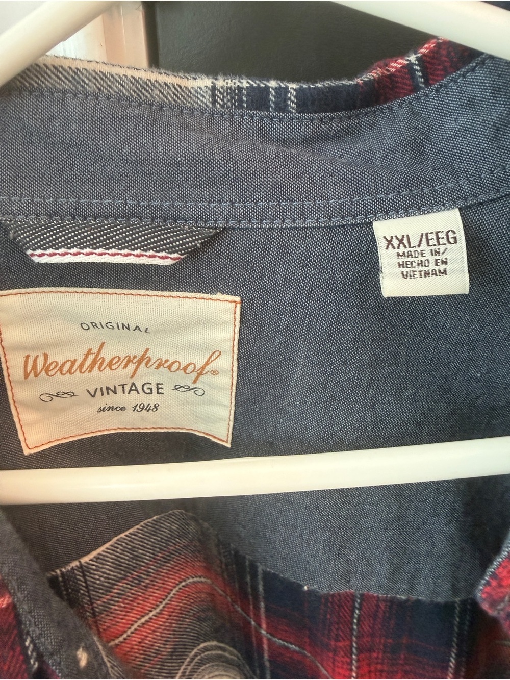 Weatherproof Men’s Red, Navy & White Plaid Button-Down Shirt - Picture 2 of 5